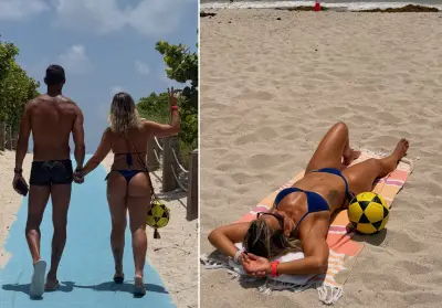 Milene Domingues curte praia em Miami com namorado ex-jogador
