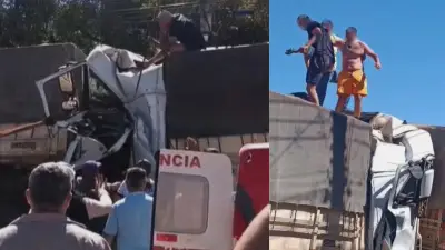 Motorista é resgatado com vida após batida entre carretas em Abadia dos Dourados