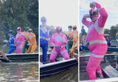 Power Rangers animam turistas com bebida e música no Rio Tocantins