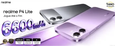 Realme P4 Lite chega ao Brasil com bateria de 6600 mAh