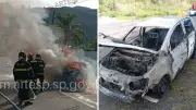 Carro pega fogo e interdita Rodovia dos Tamoios em Caraguatatuba