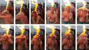 É #FATO: Vídeo mostra banho com fogo em fonte russa; entenda o fenômeno