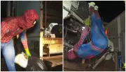 Gari vira Homem-Aranha para enfrentar frio em Leme (SP)