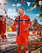 Haaland posta arte de Brasil x Noruega no Rio e web reage