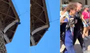 Homem escala Torre Eiffel, pendura bandeira dos EUA e é preso