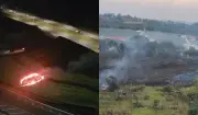 Incêndio atinge grama e árvores no acesso à Rodovia Francisco Von Zuben em Valinhos