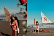 Moana brasileira cria própria jangada e faz sucesso no litoral de SP