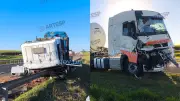 Pneu estoura e causa acidente com dois caminhões em Dois Córregos