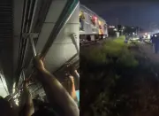 Ramal Jaboatão do Metrô do Recife para e passageiros andam nos trilhos