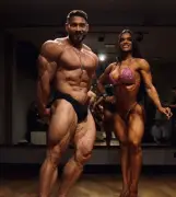 Ramon Dino e Vit Viana ensaiam poses juntos antes do Musclecontest Brazil