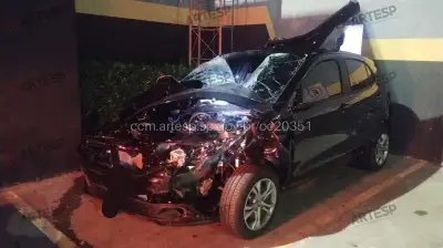 Carro atropela cavalos e fica destruído em rodovia de Bauru