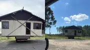 Casa em cima de caminhão ameaça cair perto de escola em SC