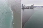Drone registra mudança de cor no mar de Santos; entenda