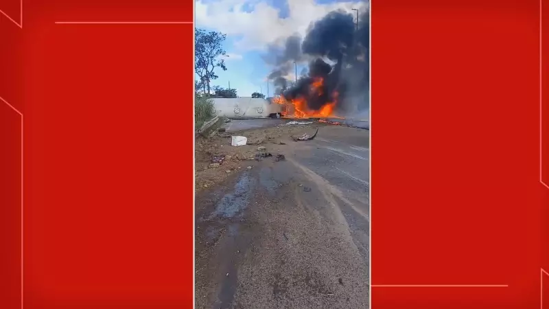 Caminhão capota e pega fogo no DF: uma pessoa morre em acidente chocante
