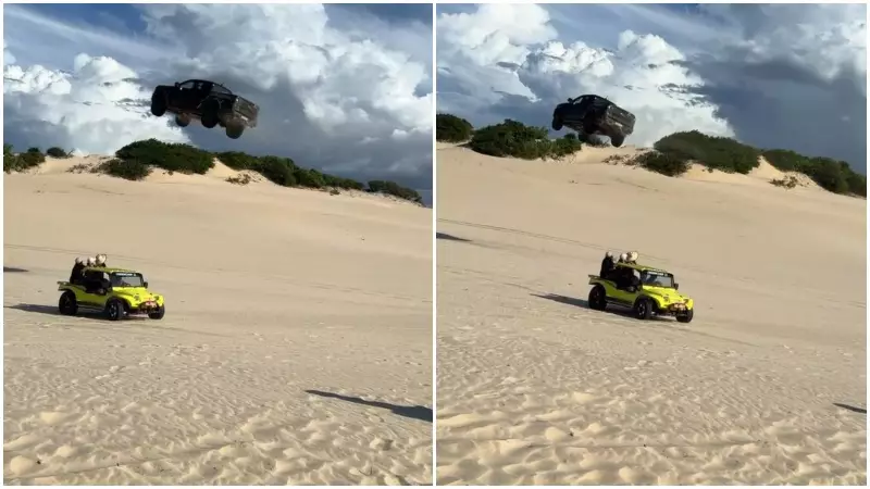Carro voa sobre buggy em dunas de Canoa Quebrada: vídeo impressionante!