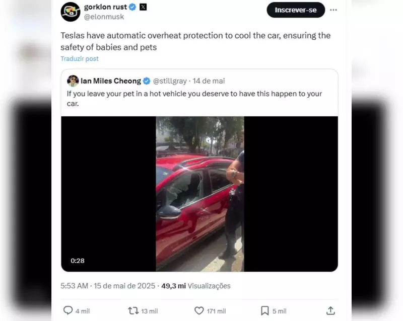 Elon Musk viraliza ao resgatar cachorro preso em carro em Joinville e promove Tesla