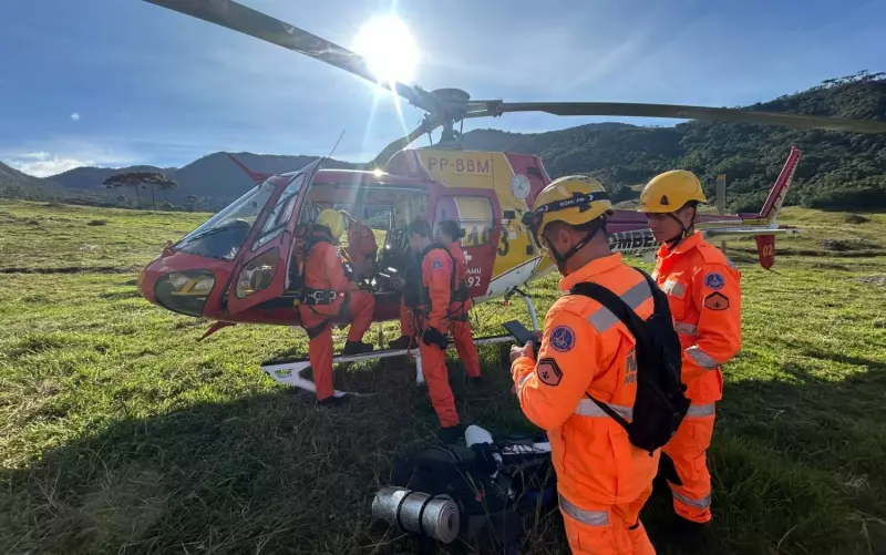 Homem é resgatado por bombeiros após queda em trilha na zona rural de Itamonte, MG