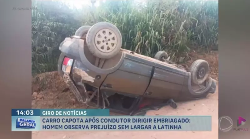 Motorista bêbado capota carro e é flagrado com lata de cerveja na mão — Veja o vídeo!