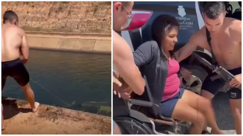 Mulher cai com moto em canal e é salva por PMs em emocionante resgate no Ceará