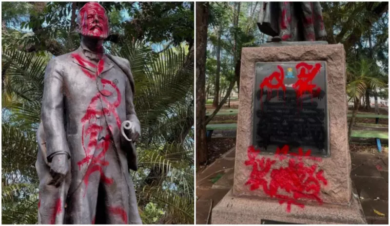 Pichador de estátua do fundador de São Carlos é identificado e confessa crime, diz polícia