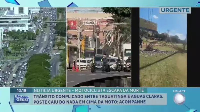Queda de poste no Pistão Sul, DF, causa transtornos no trânsito e deixa moradores sem energia