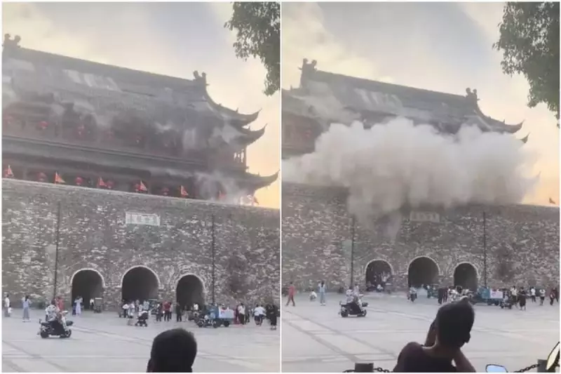 Teto de edifício histórico de 650 anos desaba durante visita de turistas na China — assista ao vídeo